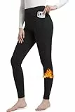 LYRIKER Thermo Leggings Gefüttert Damen Winter Fleece Thermoleggings aus Baumwolle Thermoleggins mit Taschen Schwarz XS-XL