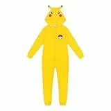 Pokemon Pikachu Kinder Onesie, Gelber Fleece Jumpsuit Schlafoverall mit 3D Ohren, Unisex Kostüm Pyjama (DE/NL/SE/PL, Numerisch, 122, 128, Regular, Gelb)