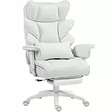 Dowinx Gaming Stuhl, Bürostuhl Ergonomisch mit Taschenfeder-Kissen, Chefsessel mit Doppellagige weiche Rückenlehne und verstellbare Lendenkissen, Armlehnen und Fußstütze, Stoff, Weiß