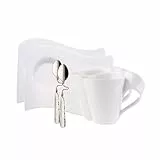 Villeroy & Boch - Newwave Caffè Kaffeetassen Set Mit Kaffeelöffel 6 Teilig Für 2 Personen, Spülmaschinenfest, Tassen Set, Kaffeeservice, Kaffee Set, Kaffeebecher Set, Premium Porzellan, Edelstahl