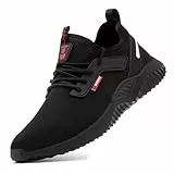 Sicherheitsschuhe Herren Arbeitsschuhe Damen Leicht Atmungsaktiv Stahlkappenschuhe Unisex Sneaker mit Stahlkappe Schwarz 41EU