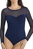 Teyli Damen Body Langarmr - Bodysuit women aus hochwertigem Material - Taillierte Bodys für Frauen - Damen dessous für den Alltag - Bodys damen Blau XL