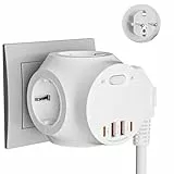 Glovios Steckdosenwürfel Ohne Kabel, 4 Fach Steckdosenleiste mit Schalter, Mehrfachsteckdose Würfel mit 4 USB, Steckdosenadapter für Büro Hause Reisen