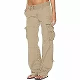 Generisch Cargohose Damen Outdoor Wanderhose Freizeit Hosen Leichte Trekkinghose Low Waist Freizeithose Sommer Outdoorhose Straight Leg Hose Regular Fit Arbeitshose Khaki M