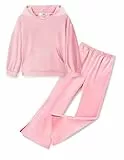 Arshiner Mädchen Bekleidungssets Freizeit Kinder Hoodie mit Schlaghose Set Einfarbige Trainingsanzug Herbst Winter Mode Zweiteilig für Mädchen 11-12 Jahre