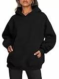 Tincini Hoodie Damen Pullover Winter Langarm Fleece Kapuzenpullover Gefütterte Pulli Sweatshirt mit Kapuzenpulli Casual Hoody mit Kapuze (Schwarz, XL)