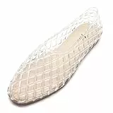HEVA Damen Jelly Mesh Flats Atmungsaktiv Klar Hohle Schuhe Sommer Strand Jellies Ballett Sandalen(6UK 39EU,Durchsichtig)