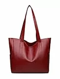 YXQSED Henkeltaschen Damen PU Leder Shopper Henkeltaschen Tasche Student Schultasche Arbeit Handtaschen für Damen Schultertaschen Damentaschen Weich Umhängetasche-Rot