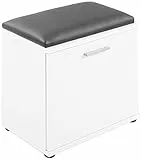 byLIVING Sitzbank JAKOB / Hocker in Weiß mit schwarzem Kunstleder Sitzkissen / Schuhschrank mit Tür / Zwei Fächer / Garderoben-Kommode / Schuh-Bank / B 48,5 H 49, T 30 cm, 93670