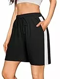 Litherday Shorts Damen Sommer Sporthose Kurz High Waist Bermuda Shorts Streifen Lose Jogginghose Sportshorts mit Taschen Schwarz L
