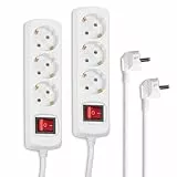 Hama 2er-Set Steckdosenleiste 3-Fach (2X Mehrfachsteckdose mit Schalter zum Stromsparen, Steckplätze 45 Grad gedreht, Kabel 1,4m, GS geprüft) Weiß