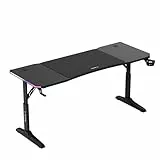 huzaro Hero 4.6 RGB Gaming Tisch - höhenverstellbar* - Schreibtisch 160x60 cm - Carbon Oberfläche - Kabelmanagement - Getränkehalter & Kopfhörerhalter - PC Tisch Büro Home Office - Schwarz