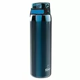 ION8 1 Liter Leicht Edelstahl Trinkflasche, Nicht IsoliertAuslaufsicher, Einhandöffnung, Sichere Verriegelung, Spülmaschinenfest, Klappdeckel, Tragegriff, Leicht zu Reinigen, Blau