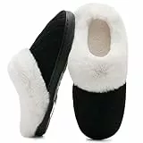 Mabove Hausschuhe Damen Winter Wärme Bequem Plüsch Pantoffeln Indoor Home rutschfeste Kuschelig Weite Leicht Slippers（Schwarz.FG,38/39 EU）