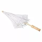 Dioche Sonnenschirm Spitze, Handgemachter Sonnenschirm mit Spitze und Blumenstickerei, für Hochzeit, Braut, Fotografie, Weiß, L