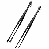 STONELINE Lange Kochpinzette Edelstahl mit Titaniumbeschichtung 30,5 cm Küchenpinzette Set 2 Stück, Grillzange Grillpinzette Zange Rostfrei mit geriffelter Spitze schmal breit, Kochen Braten Grillen