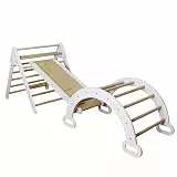 Kletterleiter Set mit Kletterrampe & Kletterbogen für Kinder ab 18 Monaten – Indoor Kletterspielzeug aus Holz, Montessori Spielgerät, Schaukelwippe, weiß/Natur