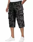 NANAMEEI 3/4 Hose Herren Kurze Cargo Hosen Herren Sommer mit Gummizug Männer Capri Pants,Tarung,XL