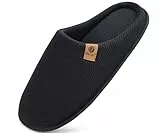 ONCAI Hausschuhe Herren Rückstellschaum Memory Foam Herren Pantoffeln und Mann Haus Schuhe mit Kunstpelz Futter und Indoor Outdoor Gummisohlen Schwarz Größe 45 EU