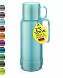 ROTPUNKT Isolierflasche 1 Liter mit integriertem Becher - Hochwertige Isolierkanne Made in Germany I Bis zu 24 h heiß & 36 h kalt (Andreas 80, Shiny Aquamarin)