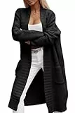 Imily Bela Damen Strickjacke mit Taschen Lang Grobstrick Cardigan Herbst Strickmantel Winter Open Front Pullover(Schwarz, L)