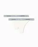 Emporio Armani Damen Logoband 2-Pack T-Thong Tangahöschen, Weiß, L EU