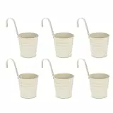 Cabilock 6Pcs Hängender Blumentopf Metall Blumentöpfe Blumeneimer Hängetopf Wand Pflanzer mit Ablaufloch Metall Vase Pflanztöpfe Pflanzgefäße Balkontopf Übertopf für Zuhause Garten Balkon Beige