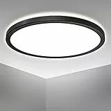 B.K.Licht - LED Deckenlampe mit indirektem Licht, ultraflach, neutralweiße Lichtfarbe, LED Panel, Deckenleuchte, Lampe, Wohnzimmerlampe, Schlafzimmerlampe, Küchenlampe, 29,3x2,8 cm, Schwarz
