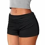 Navneet Schlafshorts Damen Kurze Hose Hotpants Fold Over Low Waist Sexy Pyjamahose Schlafhose Sommer Y2k Booty Shorts Schwarz L