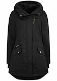 OXMO OXBella Damen Parka Übergangsmantel Lange Jacke mit Kapuze Pattentaschen Regular fit, Größe:M, Farbe:BLACK (799000)