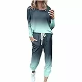 EMATOP warehouse deals angebote Damen Jogginganzug Set Casual Sport Trainingsanzug Langarm Baumwolle Freizeitanzug 2-Teilige Bluse Tops und Lang Hose Sportanzug Bunt Tie Dye Hosenanzug Outfit