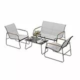 WOLTU Gartenmöbel Set 4-teilig1 Tisch & 1 Zweisitzer-Sofa & 2 Sessel mit Rückenlehne und Armlehnen Ergonomisches Design UV-beständig Balkonmöbel für Terrasse und Balkon, Grau