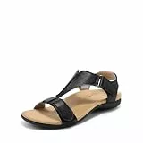 DREAM PAIRS Damen-Sandalen mit Fußgewölbeunterstützung, T-Riemen, orthopädische Flache Sandalen, Bequeme Sommerschuhe,Size 40.5,Schwarz,DWUMFS2508