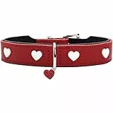 Hunter Hundehalsband Love, Farbe: rot/schwarz, weiches, Robustes Rindsleder, einzeln eingenähte Herzen, handgefertigt, hoher, besonders anschmiegsam, Made in Germany, Größe 37
