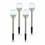 Relaxdays Gartenleuchte Glaskugel im 4er Set, wasserdichte LED Solarleuchten in Bruchglas Optik, Farbwechsel, silber, 38 x 8 x 8 cm