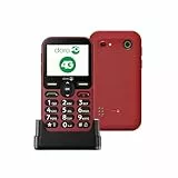 DORO Telefon – Doro Leva E10 – 4G Handy für Senioren – 2,4 Zoll Querformat-Display, kontrastreiche Tasten, besonders klarer Klang, HD Voice, Kamera, Doro Secure-Taste – Inklusive Ladestation – Rot