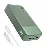 JUOVI Power Bank 65W 20000mAh Laptop Tragbarer Ladegerät, PD QC Schnellladefunktion Akku Pack mit 2 USB-C 2 USB-A, Externes Akkubank für Phone 17 MacBook iPad Tablet Notebook Steam Deck J2931 (Grün)