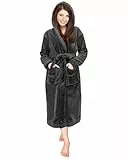 NY Threads Morgenmantel Damen mit Kapuze Fleece Plüsch Weich Bademantel Nachtwäsche Hausmantel (Mittel,Dunkelgrau)