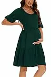 Smallshow Damen Umstandskleid Kurzarm Sommer Schwangerschafts Umstandsmode Kleid Deep Green L