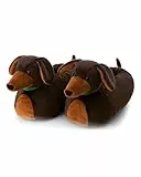 Hausschuhe Dackel 40-43 (L) - braun - Warme Kuscheltier Hausschuhe aus Plüsch für Kinder und Erwachsene, Tier-Schuhe mit Anti-Rutsch Sohle, Slippers
