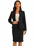 Allegra K 2-teiliges Business-Set für Damen Kragenloser Blazer und formeller Bleistiftrock, Schwarz , L