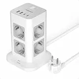 TESSAN 8 Fach Mehrfachsteckdose mit 2 USB C, Steckdosenleiste Überspannungsschutz, Steckdosenturm mit 4 USB, Mehrfachstecker mit Schalter und Verlängerungskabel 2M, Verteilersteckdose für Büro, 3600W