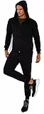 Björn Swensen Jogginganzug Herren Baumwolle Jogging Anzug Trainingsanzug Sportanzug Jungen Jogginghose Sweatjacke Männer BS-3501 Schwarz Small