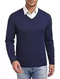iClosam Pullover Herren Business Herrenpullover Basic Feinstrickpullover V Ausschnitt Männer Pulli Marineblau M