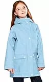 SOLOCOTE Kinder Regenjacke mit Kapuze gefüttert Gummi Regenmäntel für Mädchen Jungen Wasserdicht Winddicht Größe Hellblau 9-10Y
