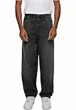 Urban Classics Herren Heavy Ounce Baggy Fit Jeans – Weite Denim Hose im Loose Fit aus Baumwolle, Wide Leg Jeans im 90s Streetwear Style für Freizeit & Alltag,Black Washed,32