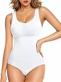 Gotoly Shapewear Damen Bauchweg Stark Formend Body Shaper Hohe Elastizität Shaping Miederbody Nahtlose Formende Bodys Taillenmieder Sculpting Bodysuit (Weiß, M-L)