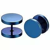 Flongo Männer Ohrstecker Frauen Ohrringe, 14mm Edelstahl Gestüt Stecker Ohrringe Ohrstecker Ohrhänger Blau Polished Taper Fake Plug Tunnel Ohrstecker Piercing Herren,Damen