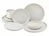 CreaTable, 33065, Serie Uno offwhite, 12-teiliges Geschirrset, Teller Set aus Steinzeug, spülmaschinen- und mikrowellengeeignet, Made in Portugal