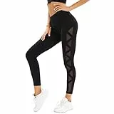 Dmwhsy Hoch taillierte Leggings für Frauen, Bauchkontrolle, Workout, Laufleggings, Damen-Yogahose mit seitlichem Mesh-Einsatz und Wasit-Reißverschlusstasche
